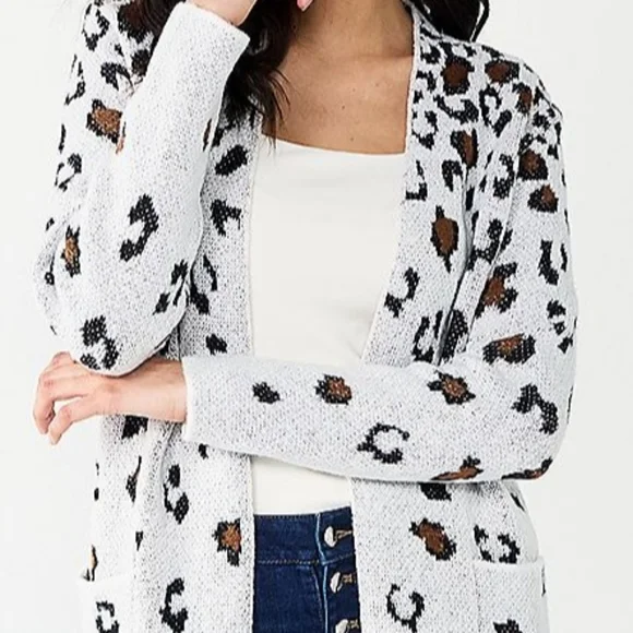 Long Animal Print Open Front Cardigan - Picture 2 of 2